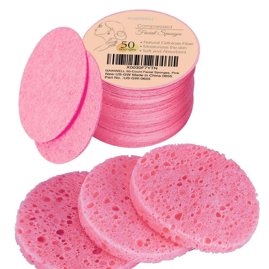 VIP 50-Count Compressed Facial Sponges for Daily Facial Cleansing and Exfoliating, 100% Natural Cosmetic Spa Sponges for Makeup Remover