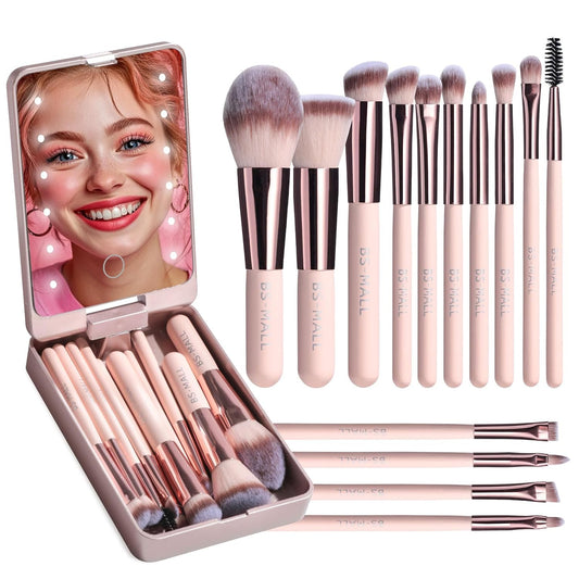 VIP Makeup Brush Set with LED Mirror – Foundation, Powder, Concealer & Eyeshadow